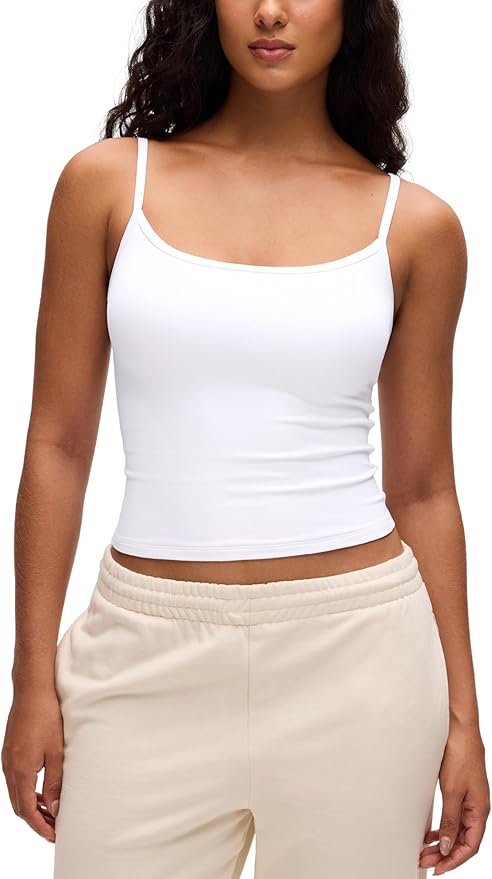 CRZ YOGA Butterluxe Double Lined Cami Tank Tops for Women - Yoga Casual Going Out Soft Scoop Neck Summer Sleeveless Shirt