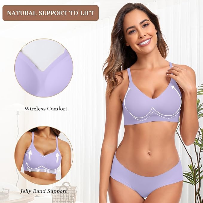 OEAK Womens Wireless Jelly Bras Comfortable Push Up Bra No Underwire Gel Bra Full Support Lift Everyday Seamless Tshirt Bras