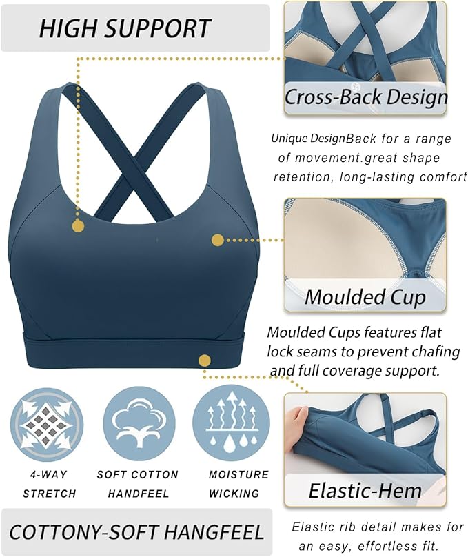 RUNNING GIRL Sports Bra for Women High Support,Molded Cup Strappy Running Sports Bras with Sewn in Pads