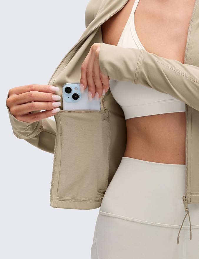 CRZ YOGA Butterluxe V-Neck Jackets for Women - Full Zip Athletic Track Tops with Thumb Holes Pockets