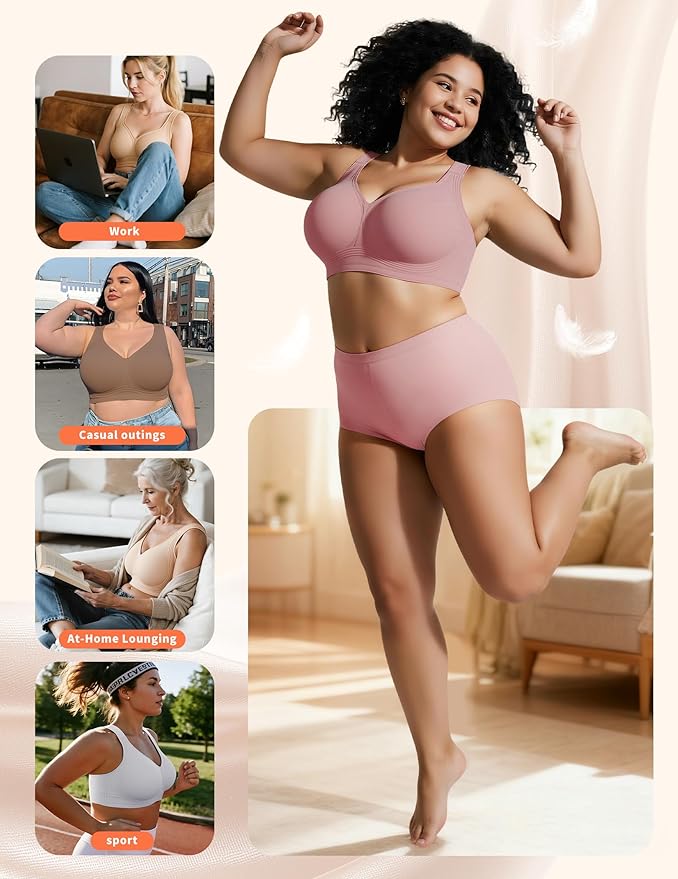 PoseFree Womens Seamless Wireless Supportive Bra Push Up Comfort Soft No Underwire Full Coverage T-Shirt Bra