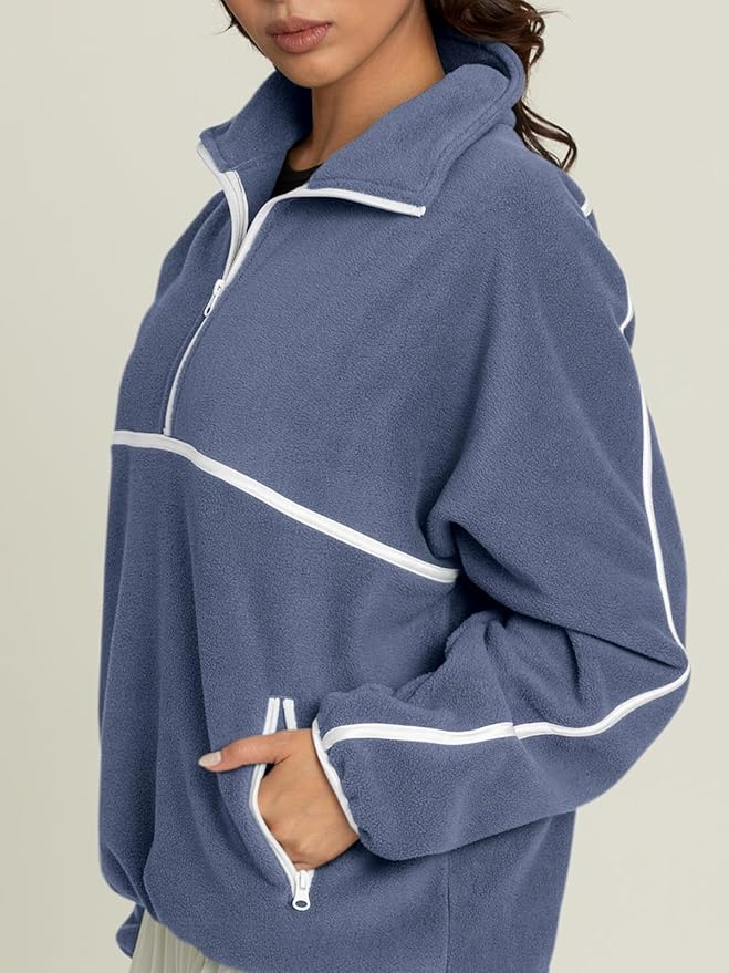 LASLULU Womens Half Zip Pullover Sweatshirt Sherpa Fleece Jacket Oversized Sweatshirts Warm Fuzzy Sweaters Pockets