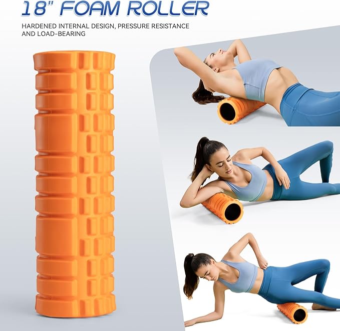 Krightlink Foam Roller High Density Foam Roller Set for Deep Tissue Muscle Massage, 18" Trigger Point Fitness Exercise Massage Roller Self-Myofascial Release for Whole Body (Orange)
