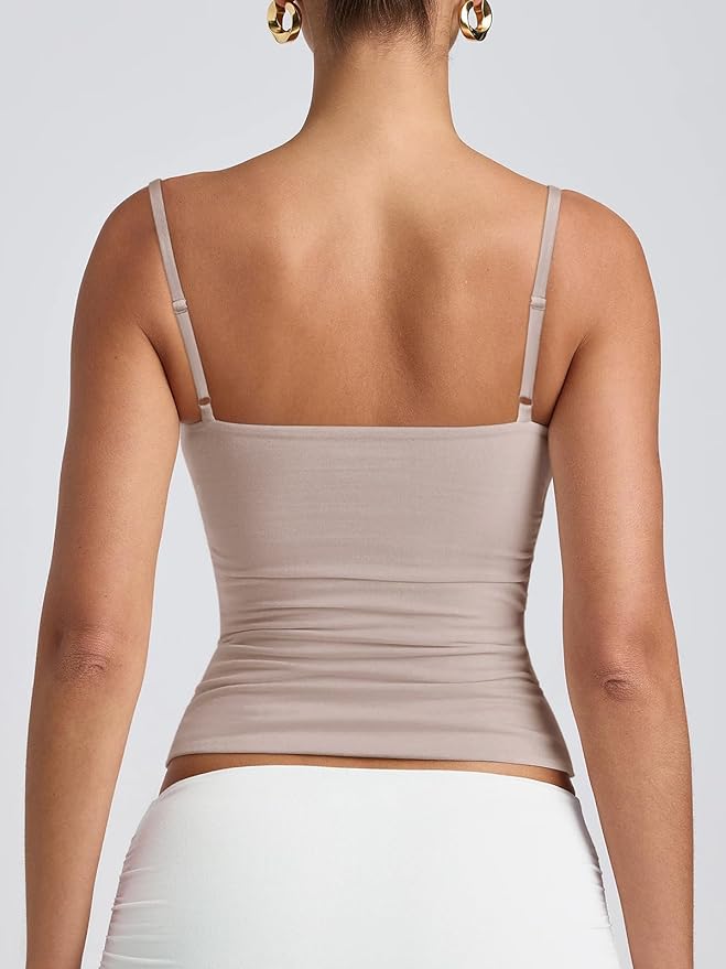 PINKMSTYLE Women's Basic Double Lined Scoop Neck Tank Tops Adjustable Cami Tank Summer Sleeveless Tops