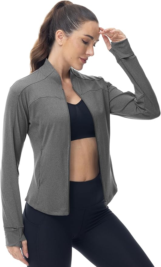 Gopune Women's Workout Athletic Jacket Lightweight Zip Up Yoga Slim Fit Tops with Pockets