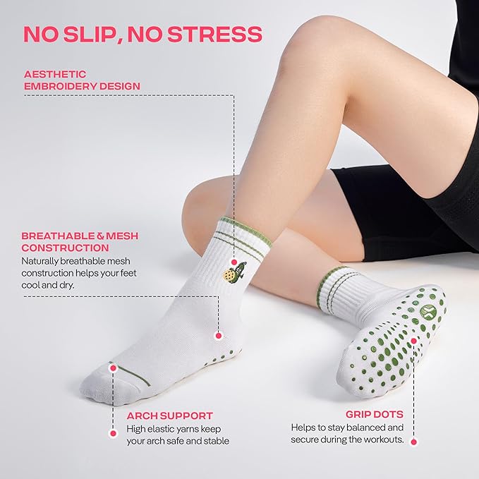 CoolMate Pilates Socks with Grips for Women, Yoga Socks, Crew Non Slip Women for Barre, Pilates Gifts for Women