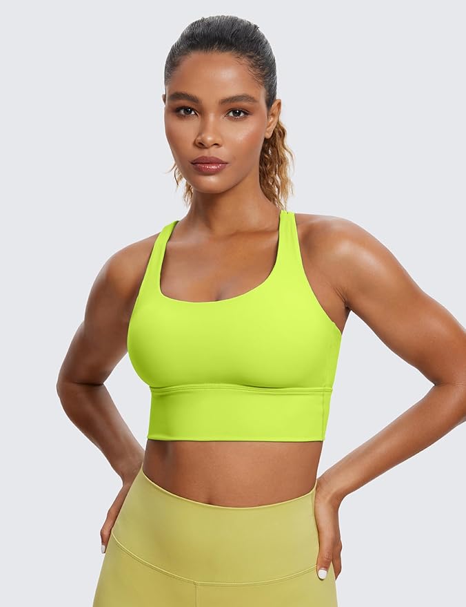 CRZ YOGA Naked Feeling Strappy Longline Sports Bras for Women - Medium Impact Criss Cross Yoga Padded Workout Crop Top