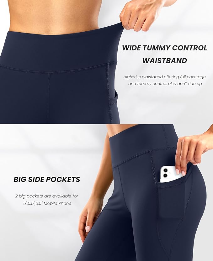 28"/30"/32"/34" Inseam Women's Bootcut Yoga Pants Long Bootleg High-Waisted Flare Pants with Pockets