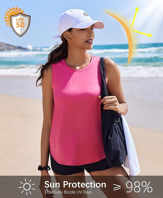 PINSPARK Workout Tank Tops Woman UPF 50+ Yoga Tanks Quick Dry Sleeveless Gym Shirts with Side Slits Loose Fit Athletic Top