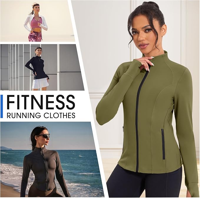 Workout Jackets for Women Lightweight Running Sweat Jackets Full Zip Up Exercise Yoga Athletic Clothes with Pockets