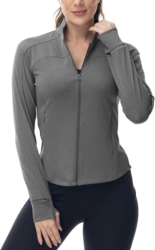 Gopune Women's Workout Athletic Jacket Lightweight Zip Up Yoga Slim Fit Tops with Pockets