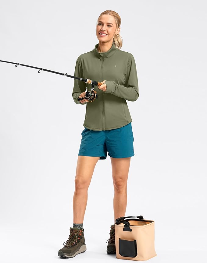 Soothfeel Women's UPF 50+ Lightweight Athletic Jackets Sun Protection Zip Up Long Sleeve Shirts Hiking Workout Outdoor Pocket
