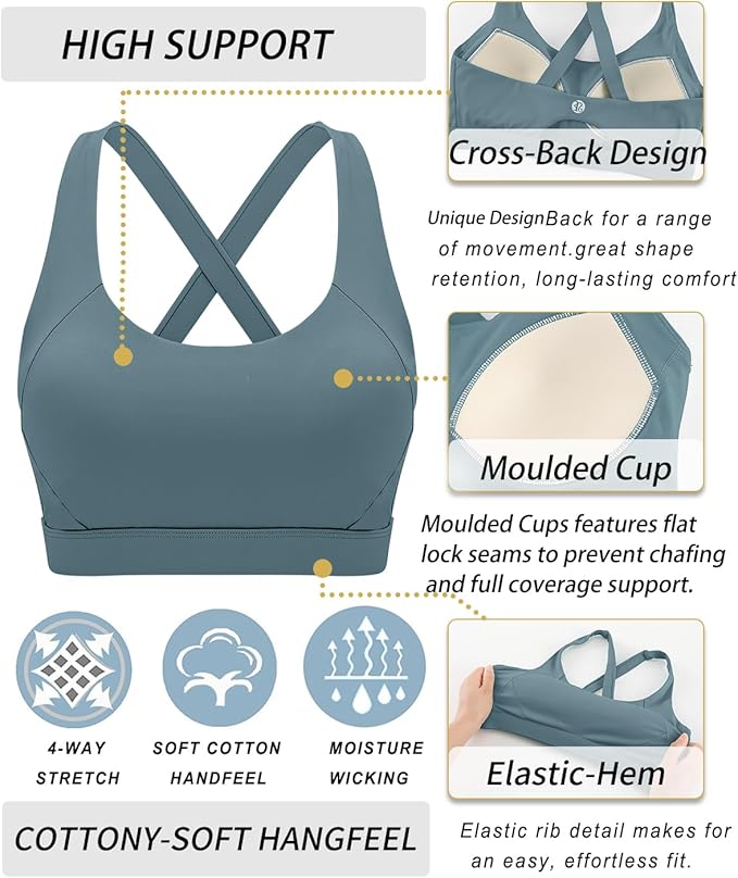 RUNNING GIRL Sports Bra for Women High Support,Molded Cup Strappy Running Sports Bras with Sewn in Pads