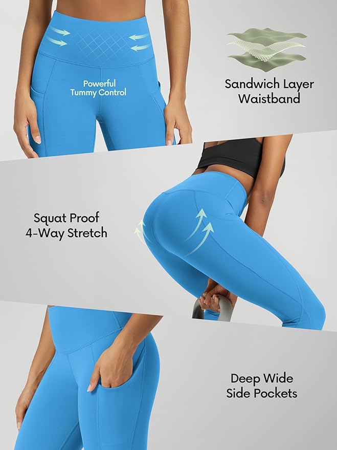 ODODOS Women's High Waisted Yoga Capris with Pockets, Tummy Control Non See Through Workout Athletic Running Capri Leggings