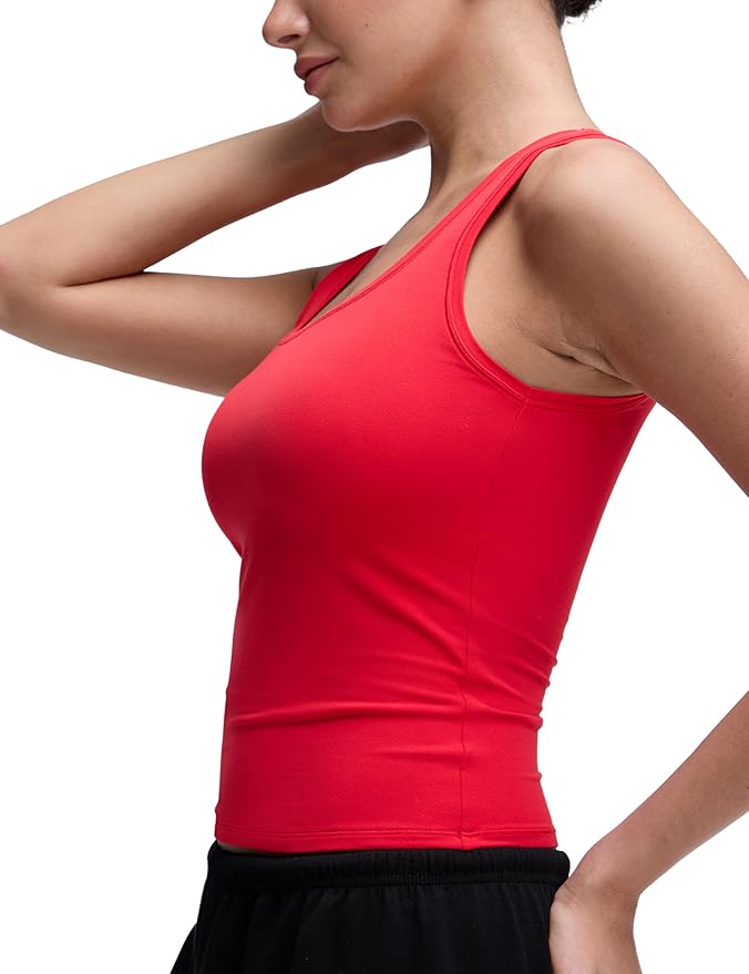CRZ YOGA Softembrace Scoop Neck Tank Tops for Women - Casual Going Out Soft Double Lined Crop Basic Sleeveless Shirts
