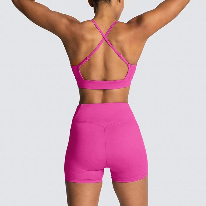 IMEKIS Women's Workout Sets 2 Piece Yoga Outfit High Waisted Biker Shorts Leggings Sports Bra Gym Fitness Clothes Tracksuit