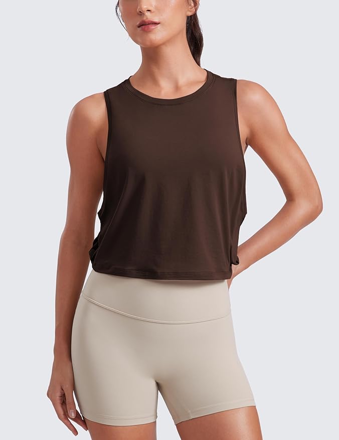 CRZ YOGA Pima Cotton Large Armhole Tank Tops for Women - Workout Sport Athletic Yoga Running Gym Loose Crop Sleeveless Shirts