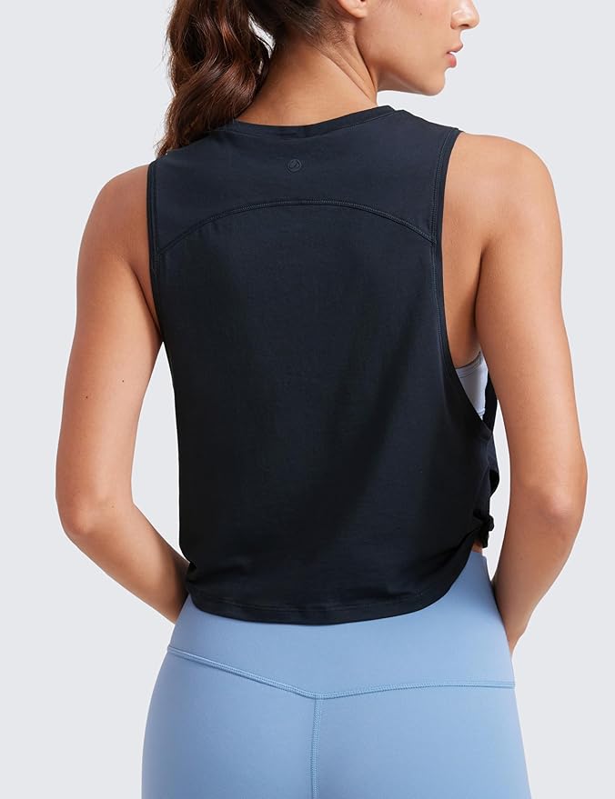 CRZ YOGA Pima Cotton Large Armhole Tank Tops for Women - Workout Sport Athletic Yoga Running Gym Loose Crop Sleeveless Shirts