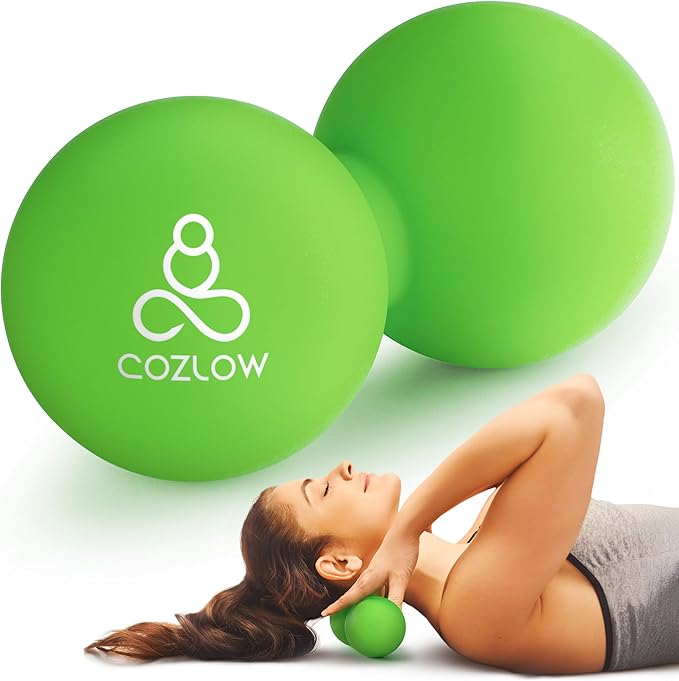 COZLOW Double Lacrosse Silicone Massage Ball - Jade Green - Peanut Trigger Point Roller for Mobility, Deep Tissue Therapy, Myofascial Release - Acupressure Tool for Muscle Pain Relief