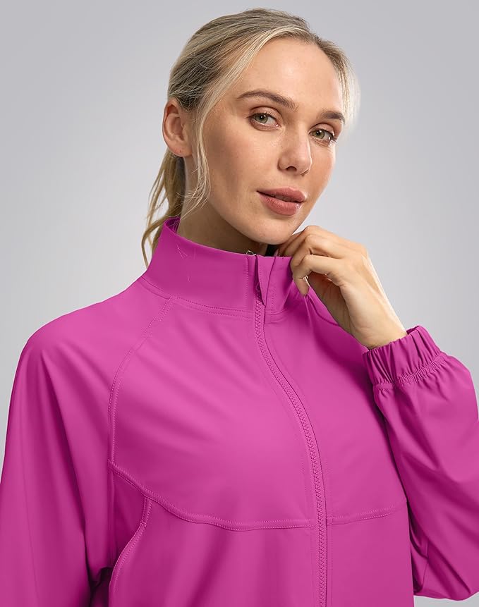 Soothfeel Women's Athletic workout Jacket Lightweight UPF 50+ Long Sleeve Sun Protection Shirts Zip Up Cropped Hiking Tops