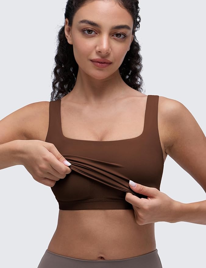 CRZ YOGA Butterluxe Square Neck Crop Tank Tops for Women - Workout Longline Sports Bras Padded Yoga Camisole