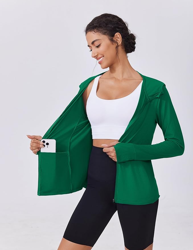 PINSPARK Women's UPF 50+ Sun Protection Hoodie Jacket Lightweight Full Zip Athletic Jacket Long Sleeve Shirt with Pockets