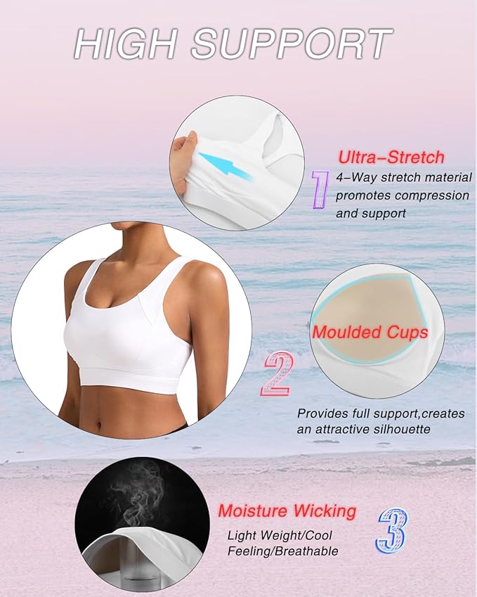 RUNNING GIRL Sports Bras for Women High Support,Racerback High Impact Grey Sports Bra Moulded Cup Workout Bra Push up