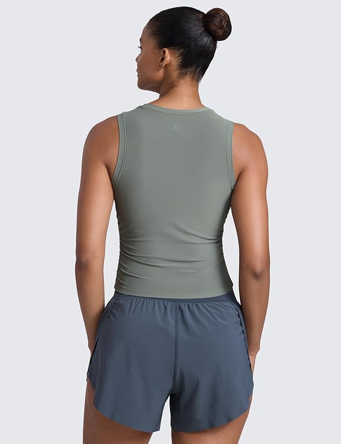 CRZ YOGA Cloudweight Womens Ruched Tank High Neck Workout Fitted Tops Basic Yoga Athletic Sleeveless Shirts