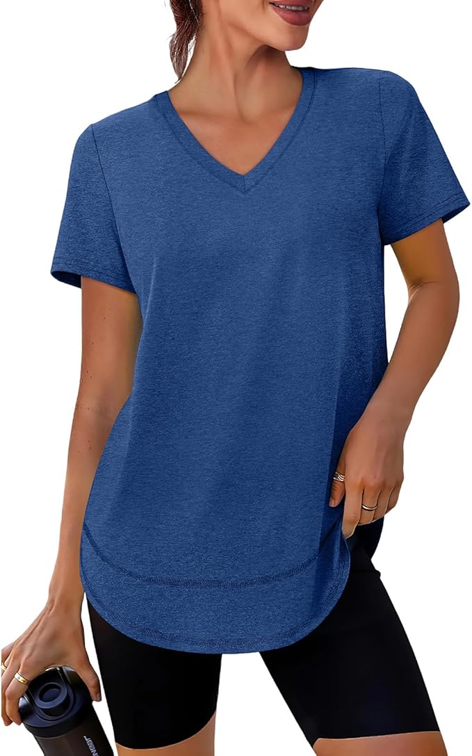 XIEERDUO Womens Workout Tops Short Sleeve Shirts Quick Dry Outfits for Hiking Running V Neck S-3XL