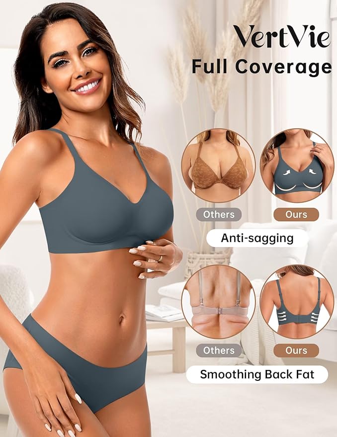 Vertvie Womens Seamless Jelly Bras No Underwire Comfort Push Up Bras Buttery Soft Wireless Bralette Full Coverage Sports Bra