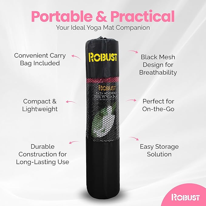 Robust Extra Thick Yoga Mat 1/4 & 1/3 & 2/5 Inch - Non Slip Exercise Mat with Alignment Lines, Carrying Strap, TPE Eco-Friendly Material for Knee Support, Sweat-Proof 72" x 24" for Women & Men