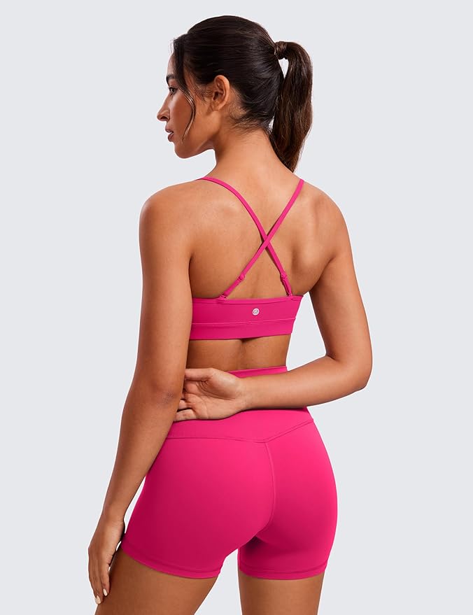 CRZ YOGA Butterluxe V-Neck Sports Bras for Women - Adjustable Thin Straps Padded Yoga Top Basic Wireless Camisole