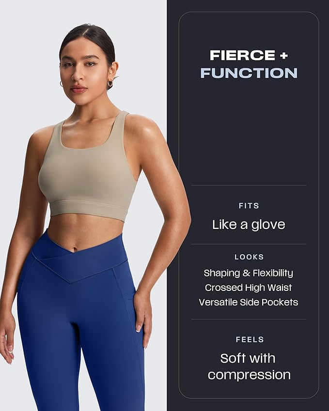 Aoxjox Women's Trinity High Waisted Yoga Pants with Pockets Cross-Waist Tummy Control Buttery Soft Workout Leggings 26"