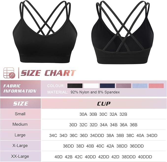 VEQKING Women's Cross Back Sports Bra Padded Strappy Medium Support Yoga Bra for Workout Fitness 3 Pack