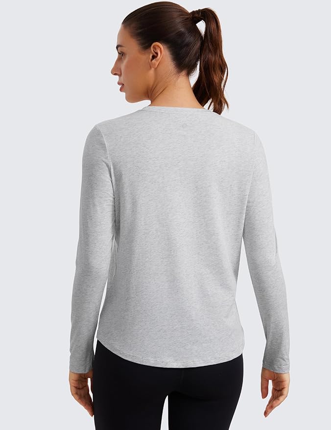 CRZ YOGA Pima Cotton Crewneck Long Sleeve Shirts for Women - Workout Athletic Yoga Casual Tops Soft Plain T-Shirt