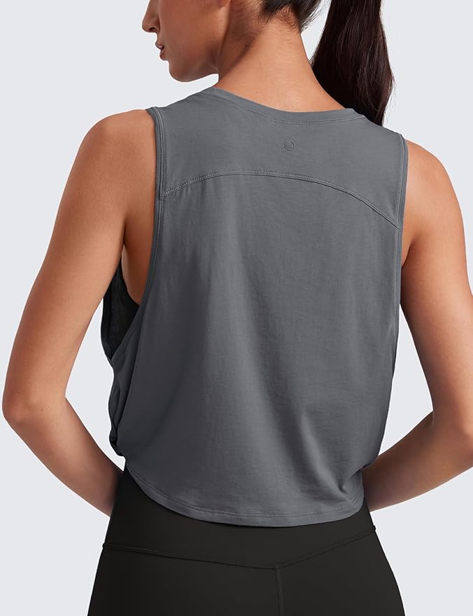 CRZ YOGA Pima Cotton Large Armhole Tank Tops for Women - Workout Sport Athletic Yoga Running Gym Loose Crop Sleeveless Shirts