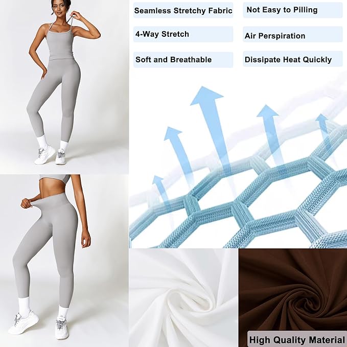 Women 2 Piece Workout Sets (NEW) Yoga Outfit Open Back Tank Top High Waisted Leggings Gym Sets Tracksuits