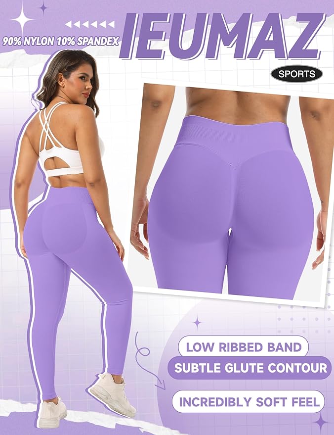 Ieumaz Scrunch Butt Lifting Leggings for Women Gym Seamless Workout Leggings Mid Low Waist Tummy Control Yoga Pants