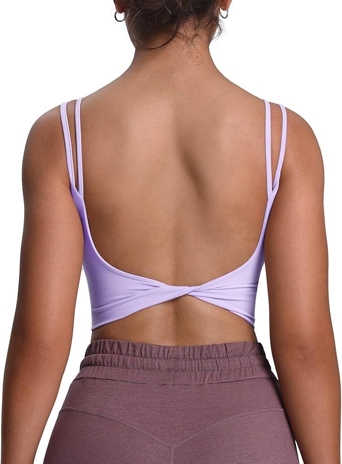 Aoxjox Women's Workout Sports Bras Fitness Yoga Crop Tank Metamorph Twist Back Cami
