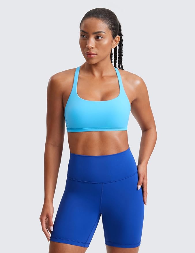 CRZ YOGA Womens Naked Feeling Criss Cross Sports Bra - Strappy Back Padded Medium Support Wireless Gym Cami Workout Yoga