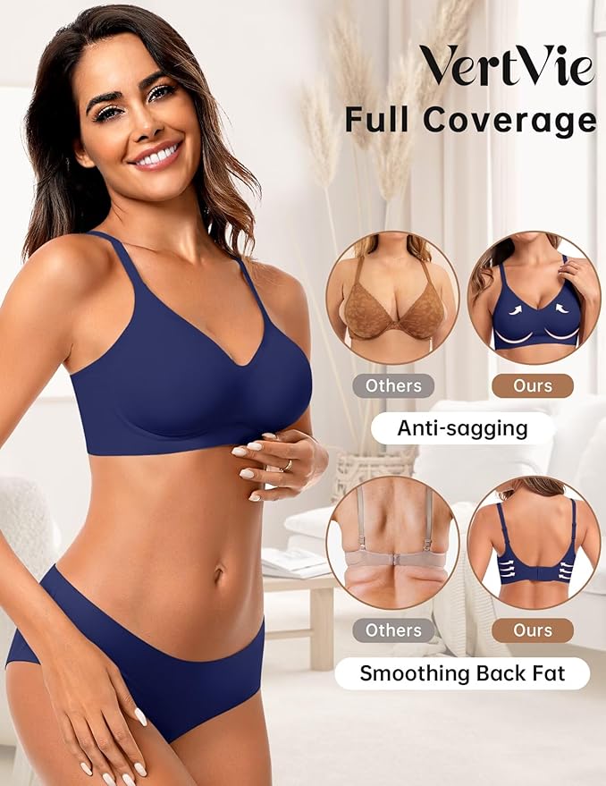 Vertvie Womens Seamless Jelly Bras No Underwire Comfort Push Up Bras Buttery Soft Wireless Bralette Full Coverage Sports Bra