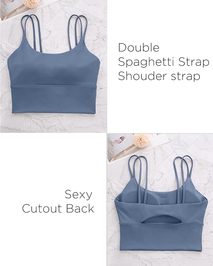 Everrysea Sports Bras for Women High Support Longline Workout Tank Tops Built in Bra Strappy Yoga Padded Crop Top