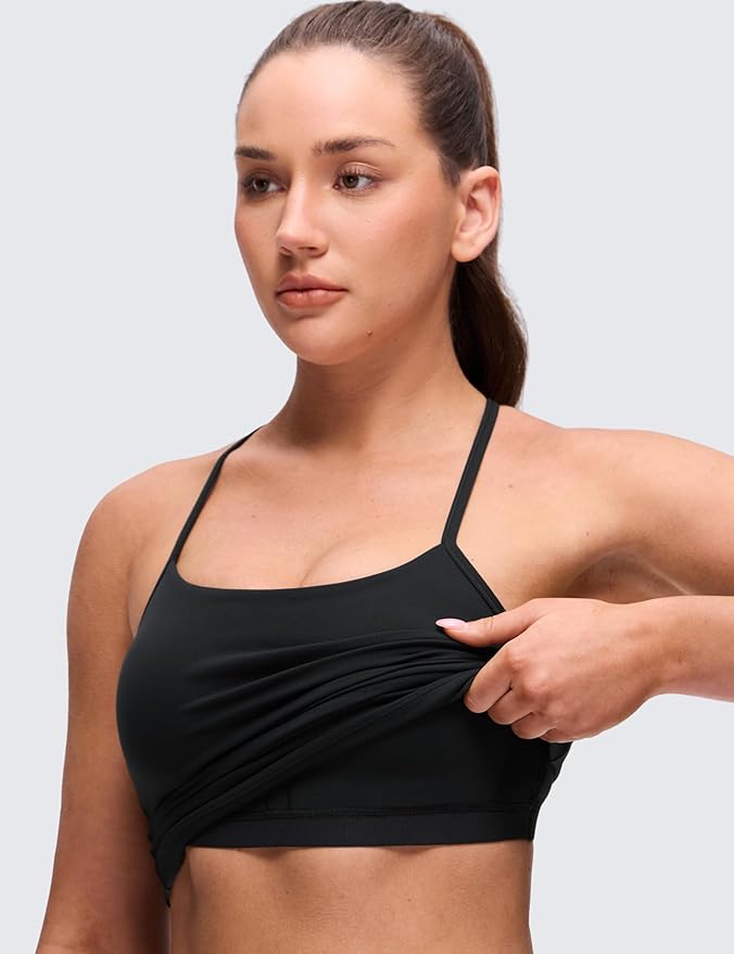 CRZ YOGA Butterluxe Racerback Tank Tops for Women - Scoop Neck Spaghetti Strap Padded Workout Camisole with Built in Bra