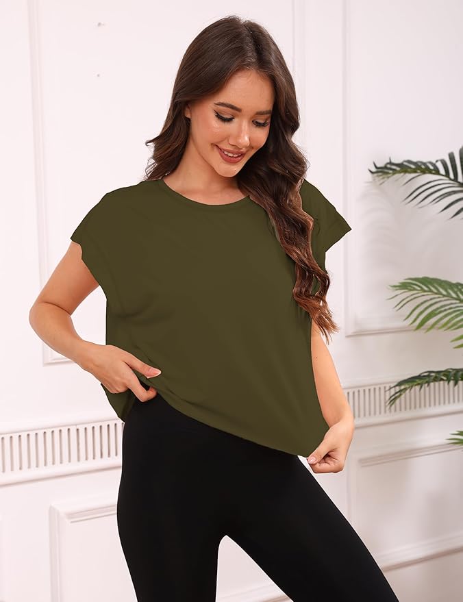 Kumufenc Women Short Sleeve Workout Shirts Open Back Tops Casual Yoga Y2k Athletic Gym Slouchy Crop Running Tees