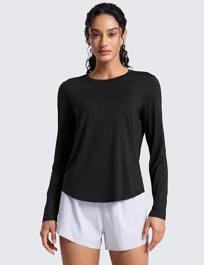 CRZ YOGA Lightweight Workout Long Sleeve Shirts for Women - Gym Running Fall Athletic Training T-Shirts High Neck Tops