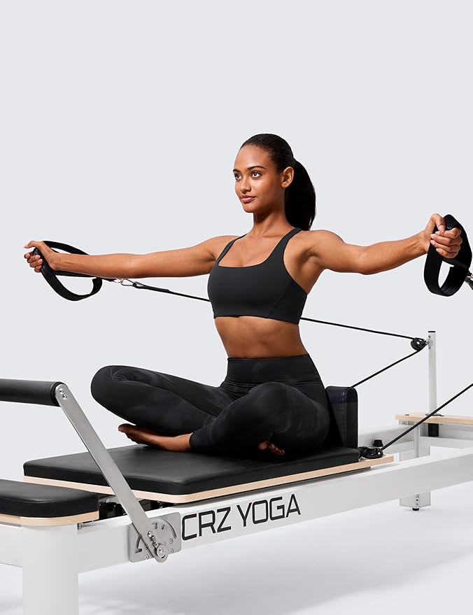 CRZ YOGA Butterlift Double Lined Square Neck Sports Bras for Women - Wireless V-Shaped Racerback Workout Yoga Top Non Padded
