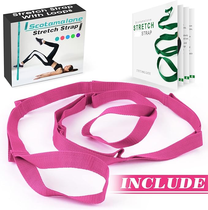 Scotamalone Stretching Strap Yoga Strap Physical Therapy for Home Workout, Exercise, Pilates and Gymnastics, 10 Loops Non-Elastic Stretch Bands with Aesthetic Packaging for Women & Men