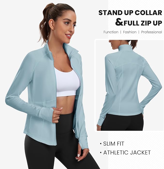 Women's Athletic Jackets Lightweight Sport Workout Jackets Zip Up Running Jackets with Thumb Holes for Gym Yoga