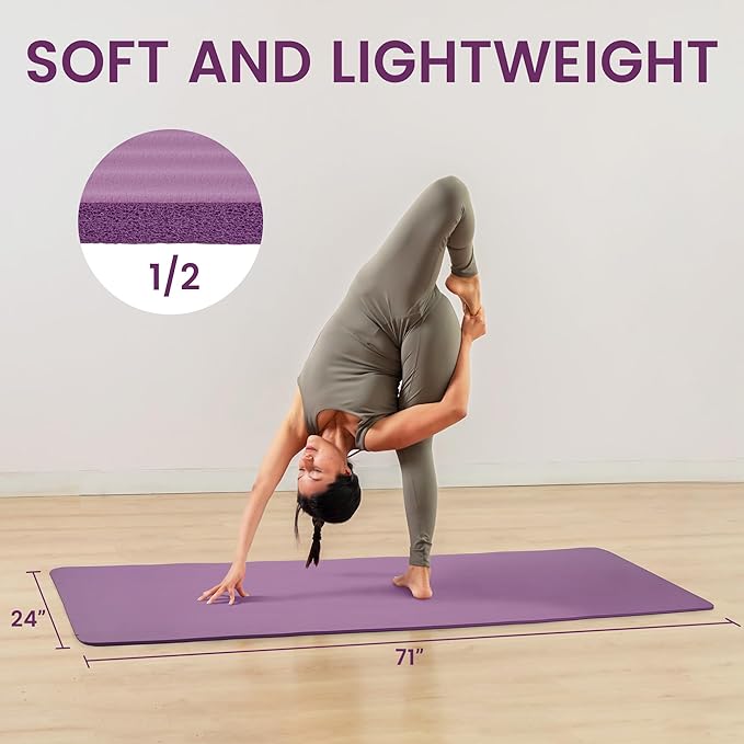 Fitvids Yoga Mat, 1/2-Inch Extra Thick High Density Exercise Mat, Anti-Tear Exercise Yoga Mat with Carrying Strap, Suitable for Various Yoga Exercises