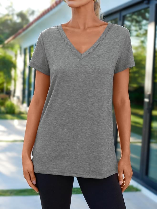 AUTOMET T-Shirts Short Sleeve V Neck Tees Tops for Women Fashion Trendy Lightweight Soft Casual Summer Outfits Clothes 2026